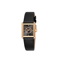 ESPRIT Women Watch, Rose Gold Color Case, Black Dial, Black Leather Strap, 3 Hands, 3 ATM