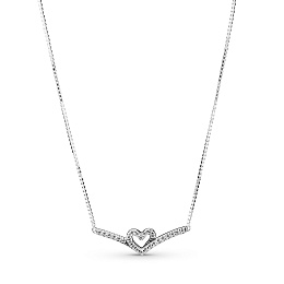 Heart and wishbone sterling silver collier with clear cubic zirconia /399273C01-45