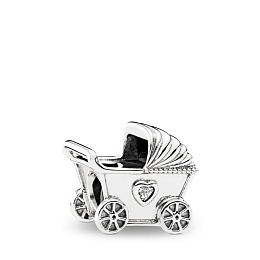 Baby carriage silver charm with clear cubic zirconia/Серебряный шарм с чистым кубическим цирконием