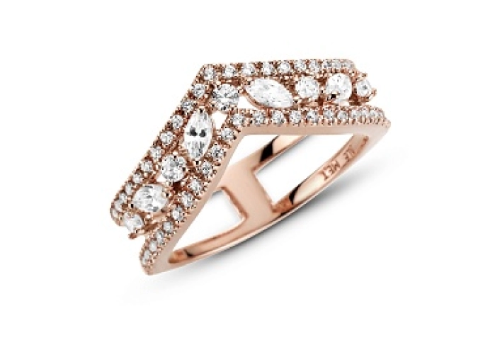 Wishbone Pandora Rose ring with clear cubic zirconia /189095C01-52