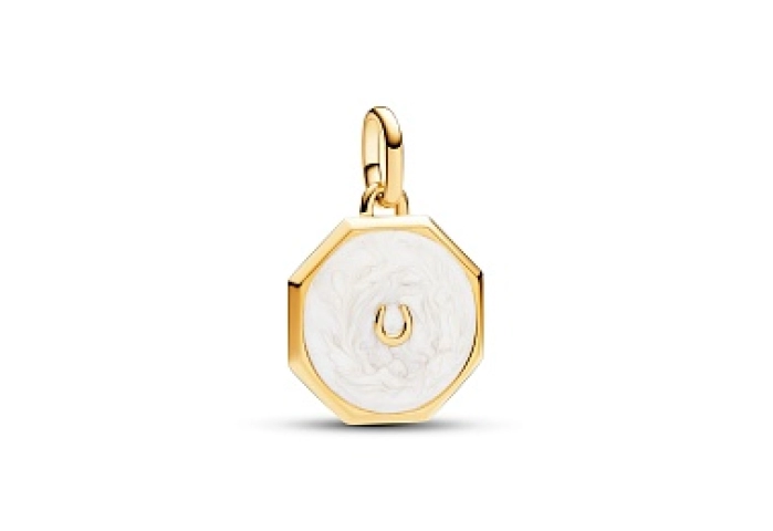 Horseshoe octagon 14k gold-plated medallion with s