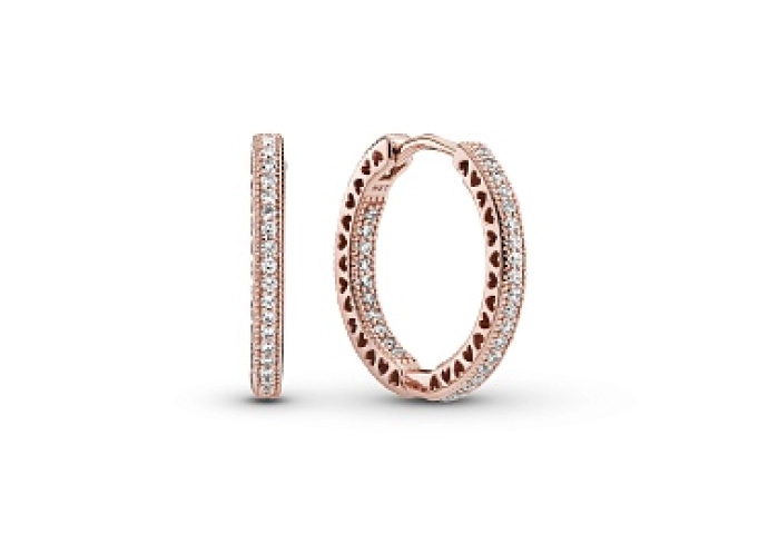 14k Rose gold-plated hoop earrings with clear cubi