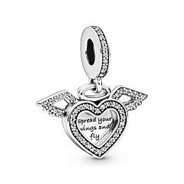 Heart and wings sterling silver danglewith clear c
