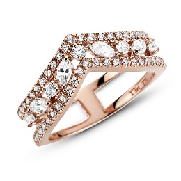 Wishbone Pandora Rose ring with clearcubic zirconi