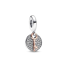 Key sterling silver and 14k rose gold-plated double dangle with clear cubic zirconia