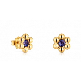 SILVER GOLD PLATED EARRINGS IOLITE FLOWER