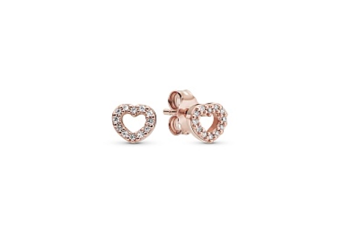14k Rose gold-plated heart stud earrings with clea