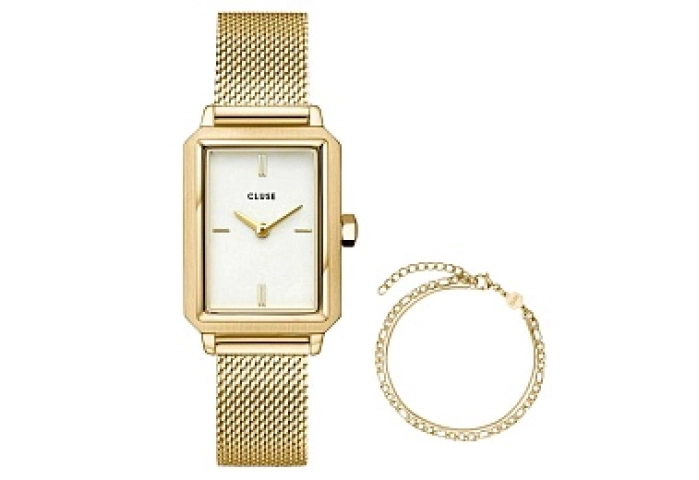 Gift Box Fluette Mesh White Watch and Double Chain