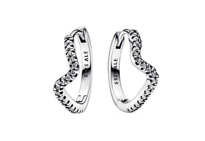 Wave sterling silver hoop earrings with clear cubi