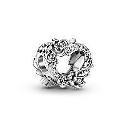 Heart and roses sterling silver charm with clearcubic zirconia /799281C01