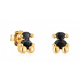SILVER GOLDPLATED EARRINGS ONYX BEAR