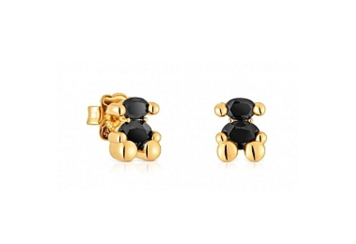 SILVER GOLDPLATED EARRINGS ONYX BEAR