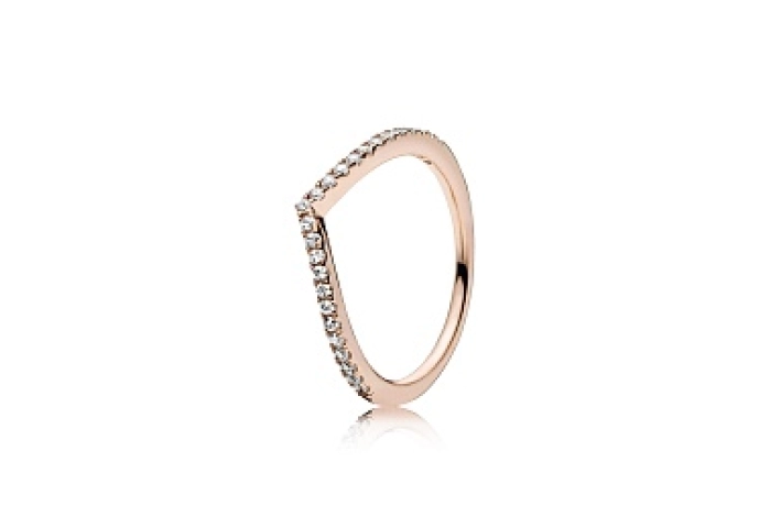 Wishbone 14k rose gold-plated ring with clear cubi
