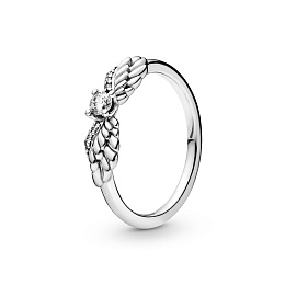 Angel wing sterling silver ring with clearcubic zi