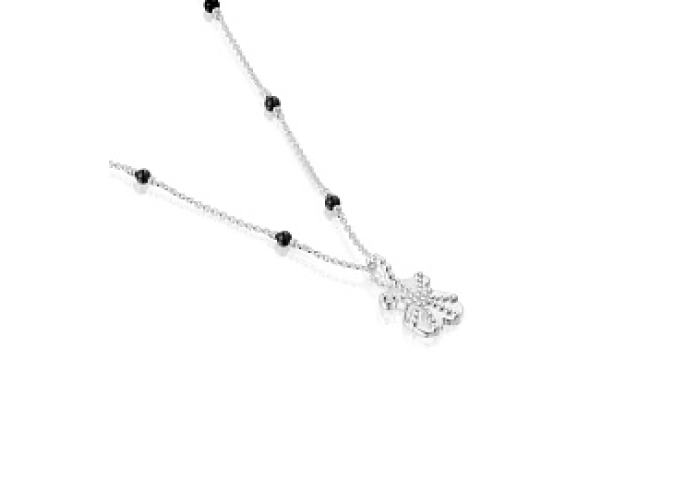 SILVER PENDANT BEAR 15MM CHOKER ONIX 45CM