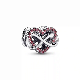 Infinity heart sterling silver charm with red cubic zirconia