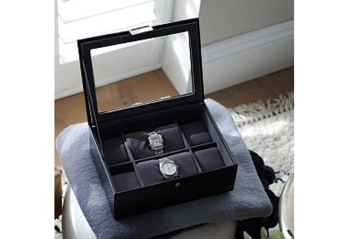 BLACK/GREY 8 PC GLASS LIDDED WATCH STACKER