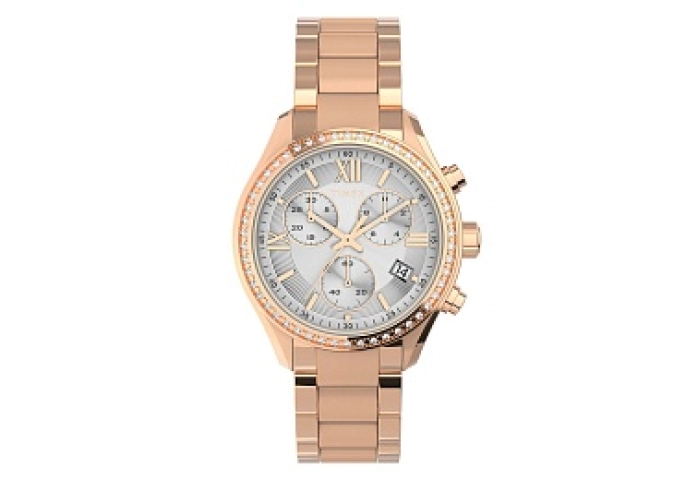 Womens Rose-Gold tone Chrono with Crystal