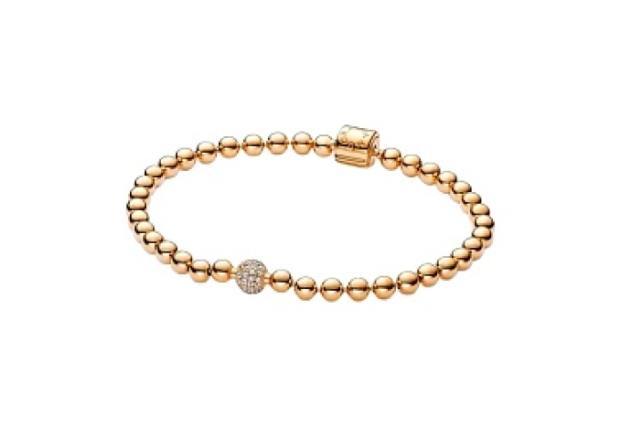 Pandora logo 14k gold-plated bracelet with clear c