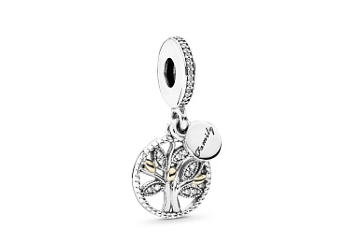 Family tree silver dangle with 14k and clear cubic