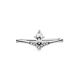 Wishbone silver ring with clear cubic zirconia