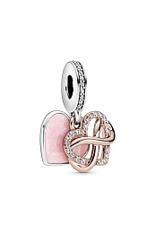 Infinity heart Pandora Rose and sterling silver dangle with clear cubic zirconia and pink enamel/Сер
