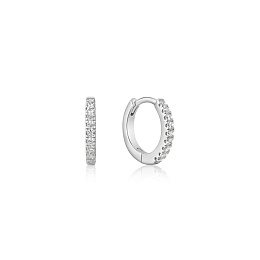 SILVER SPARKLE HUGGIE HOOP EARRINGS