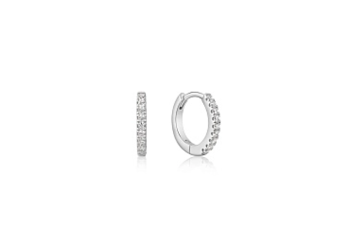 SILVER SPARKLE HUGGIE HOOP EARRINGS
