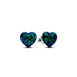 Heart sterling silver stud earrings with green blu