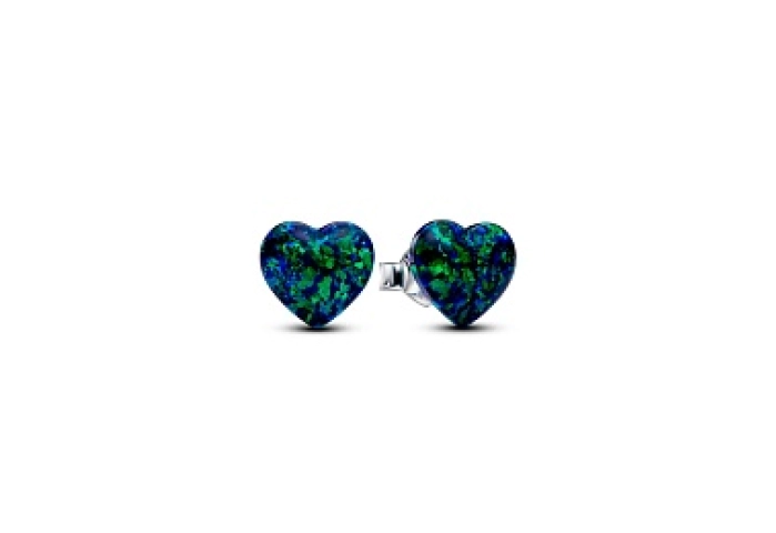 Heart sterling silver stud earrings with green blu