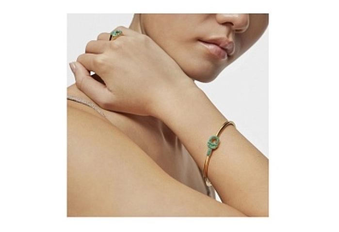 SILVER GOLDPLATED BANGLE BRC GREEN ENAMEL