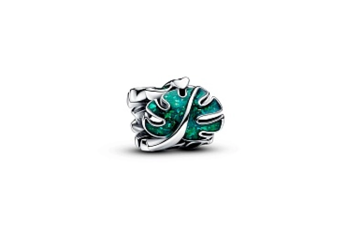 Monstera leaves sterling silver charm with hologra