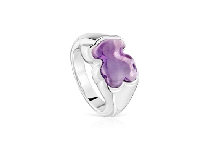 SILVER SIGNET RING AMETHYST BEAR 10MM