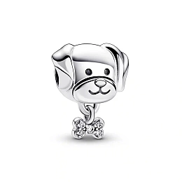 Dog sterling silver charm with clear cubic zirconi