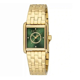 ESPRIT Women Watch, Gold Color Case, Dark Green Dial, Gold Color Metal Bracelet, 3 Hands, 3 ATM