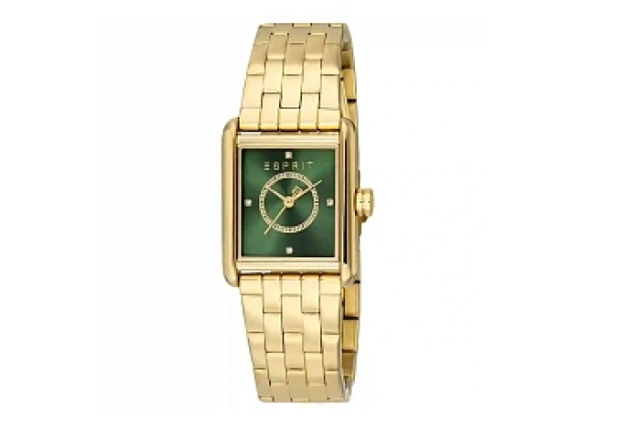 ESPRIT Women Watch, Gold Color Case, Dark Green Dial, Gold Color Metal Bracelet, 3 Hands, 3 ATM