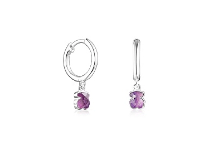 SILVER HOOP EARRINGS AMETHYST 4MM
