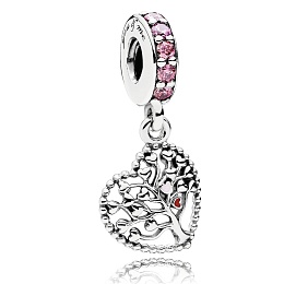 Tree of life heart silver dangle with red and pink enamel and mixed pink stones/Серебряная подвеска-
