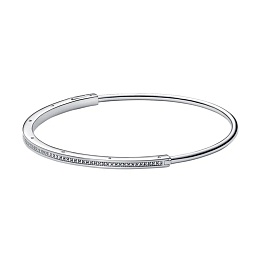 Pandora logo sterling silver bangle with clear cub