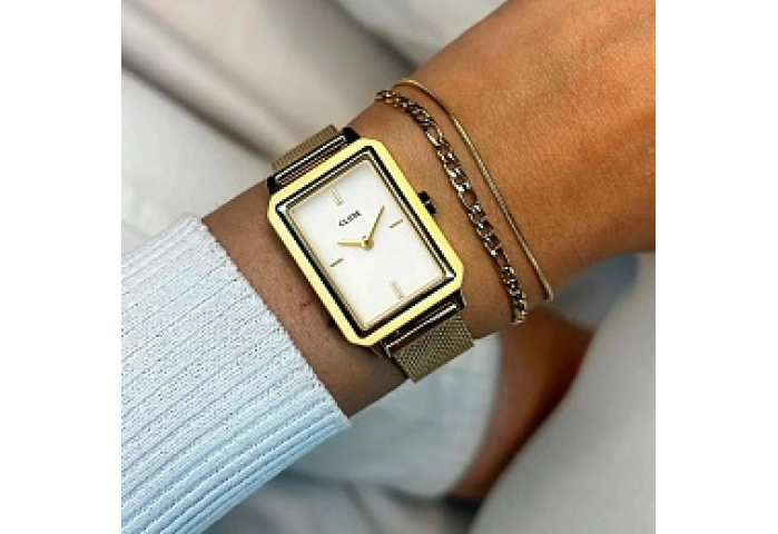 Gift Box Fluette Mesh White Watch and Double Chain