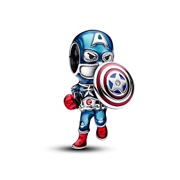 Marvel Captain America sterling silver charm with clear and red cubic zirconia, red and blue enamel