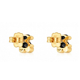 SILVER GOLDPLATED EARRINGS ONYX BEAR