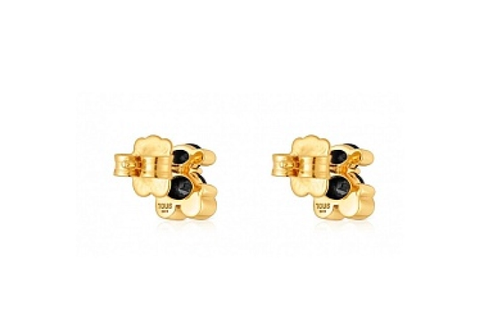 SILVER GOLDPLATED EARRINGS ONYX BEAR