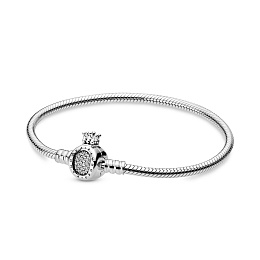 Snake chain sterling silver bracelet and crown O clasp with clear cubic zirconia/ Серебряный браслет