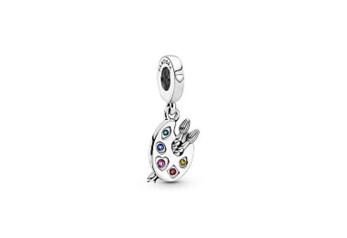 Artists palette sterling silver dangle with red cu