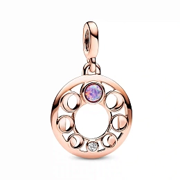 Moon phases 14k rose gold-plated medallion with clear cubic zirconia and pink lab-created opal