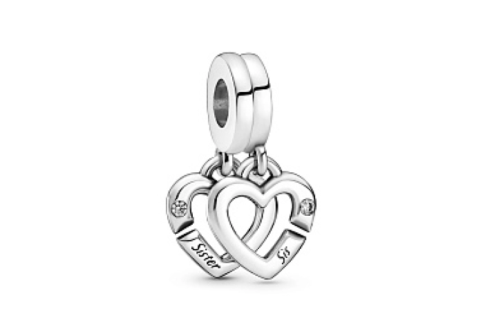 Sister hearts sterling silver split dangle with cl