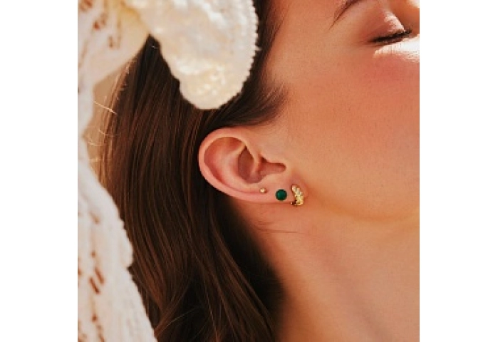 Gold Malachite Sphere Stud Earrings