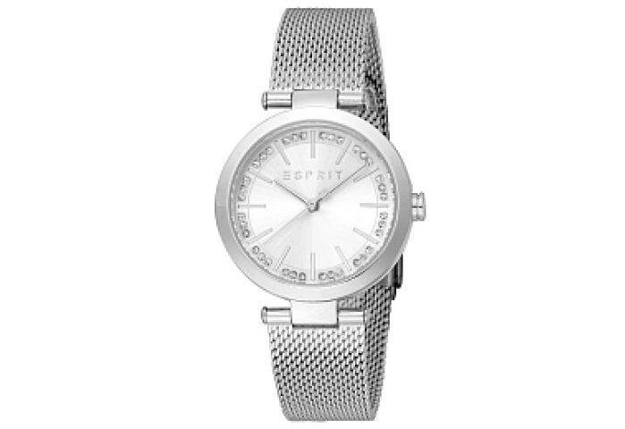 ESPRIT Women Watch, Silver Color Case, Silver Dial, Stainless Steel Mesh Bracelet, 3 Hands, 5 ATM
