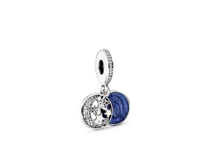 Moon and star silver dangle with clear cubic zirco